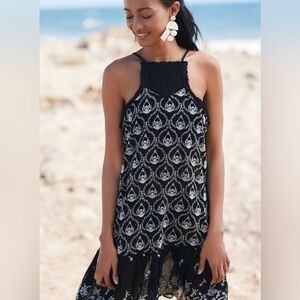 Anthropologie Sheer Embroidered Mini Dress